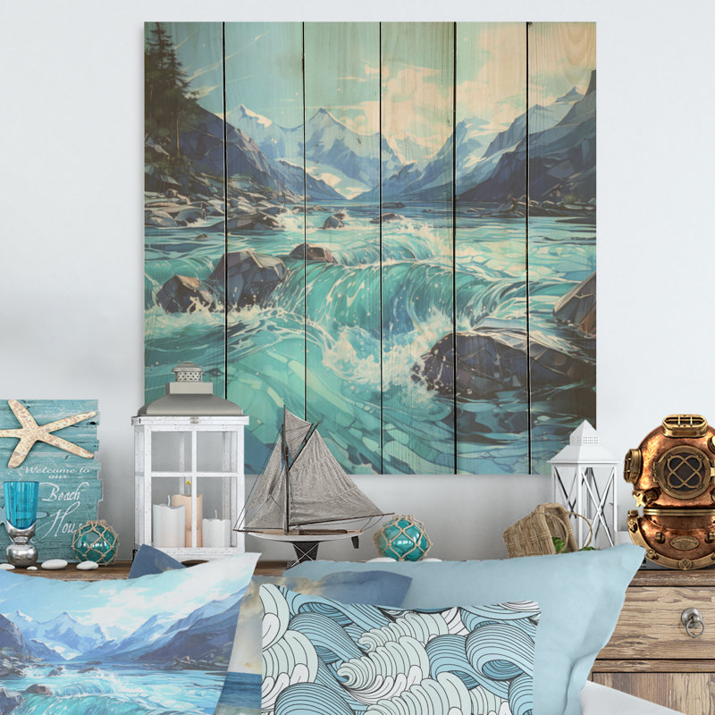Glacier charm en Alaska - Art mural en bois de glacier sur bois de pin naturel, H 36 po x l 36 po
