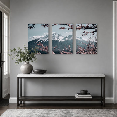 Mountain Blossom Art Canvas Wrapped Wall Art Set Of 3 For Living Room Bedroom Home Decor