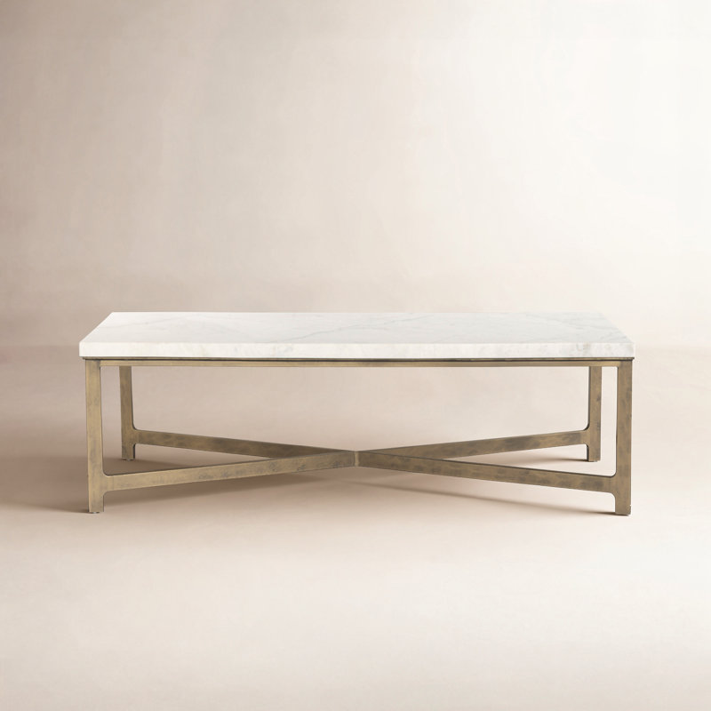HAMMERED IRON Marble Coffee Table, White Marble Top/Black Base