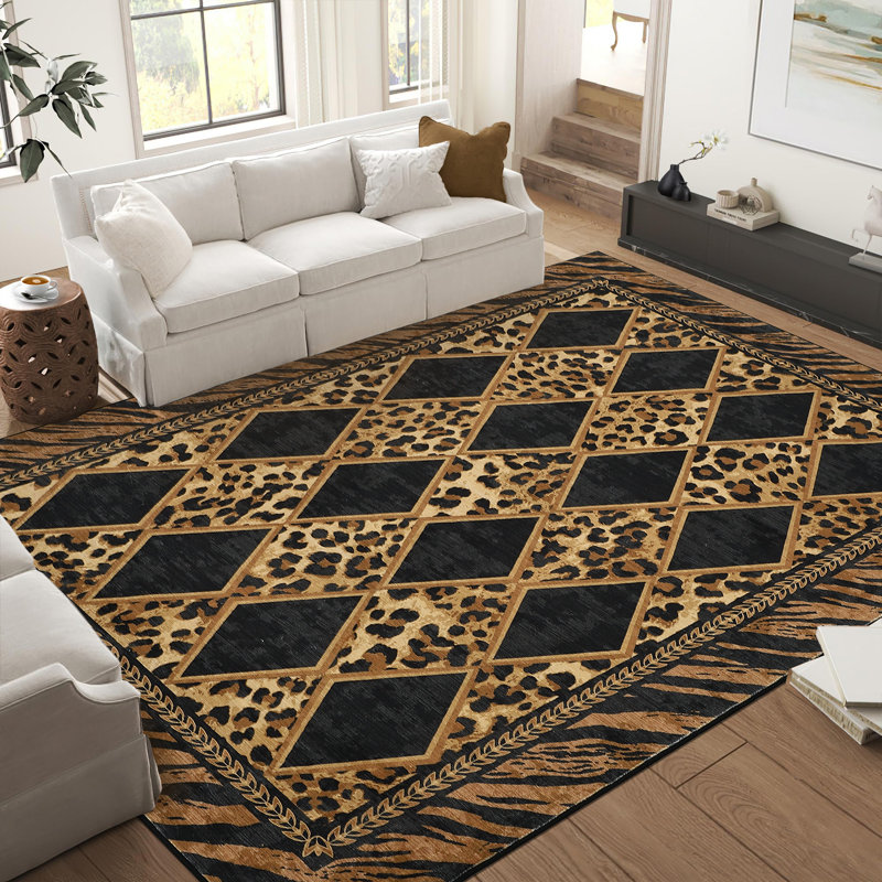 Tapis à carreaux lavable à la machine pour salle de séjour, Rectangle 9 pi x 12 pi