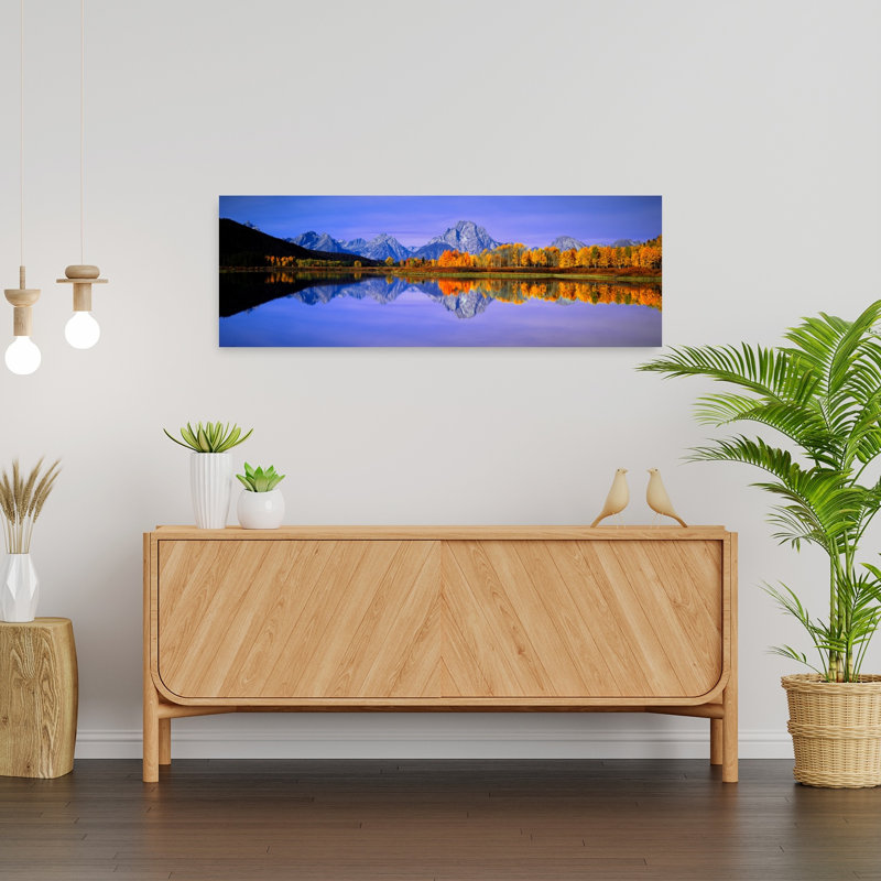 Grand Tetons And Reflection In Grand Teton National Park Wyoming by J Sohm/VOA LLC - Wrapped Canvas Panoramic Print