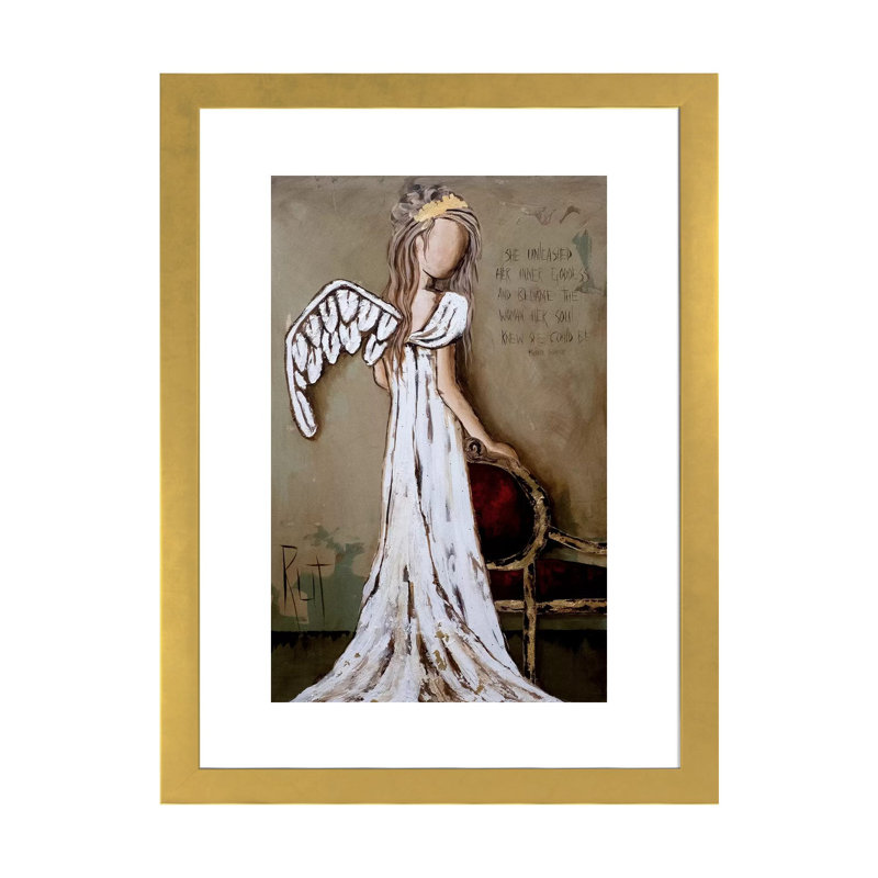 « Unleashed » par rut art Creations-impression d’art graphique, Blanc, H 16 po x l 24 po x P 1 po, Papier encadré doré