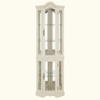Lighted Corner Curio Cabinet With Tempered Glass Doors & Shelves - Elegant Oak Display Storage For Living Room & Bedroom Decor