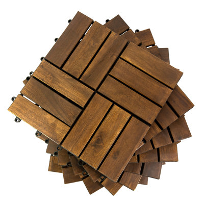 30 carreaux de sol en bois d'acacia - Installation à l'intérieur et à l'extérieur de haute qualité convenant aux terrasses, aux terrasses et aux bords de piscine