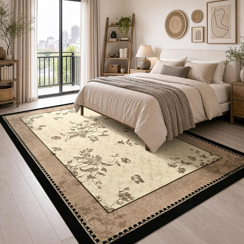 Tapis antidérapant à imprimé floral papillon, Rectangle 6 pi x 9 pi