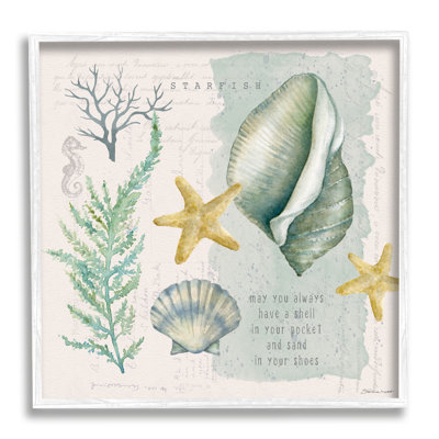 Coquillage dans une poche de sable dans des chaussures, citation de plage surdimensionnée, estampe numérique encadrée par Stephanie Workman
