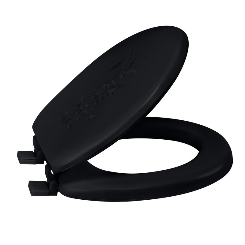Black Soft Vinyl Round Toilet Seat with Decorative Lid