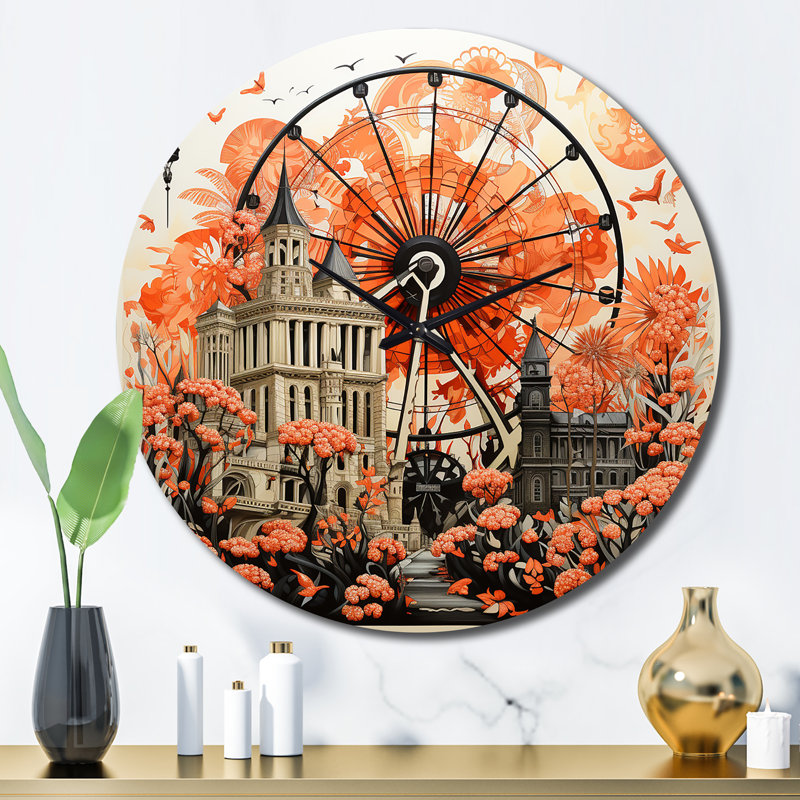 Horloge murale Coral Ferris Wheel Joyful Spin II - parcs d'attractions, Grand