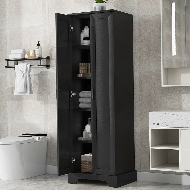 Armoire de rangement avec deux portes pour la salle de bain, Noir