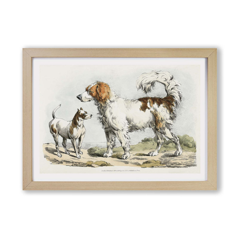 Two Hunting Dogs by Henry Thomas Alken - Framed Print, 33cm H x 45cm W x 2cm D, Oak