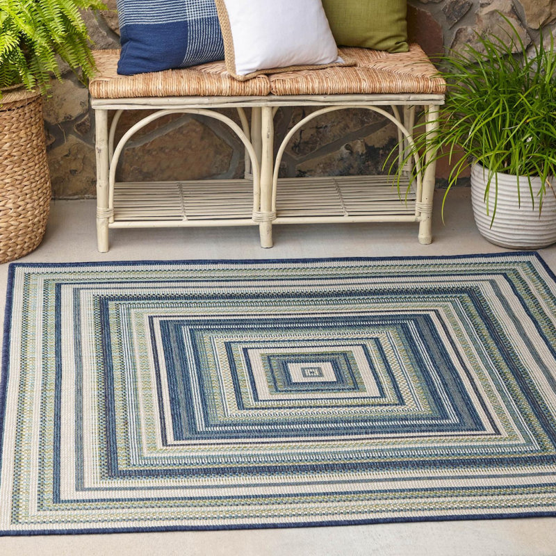 Tavion Geometric Blue/Gray/Green Indoor / Outdoor Area Rug, Square 6'1"