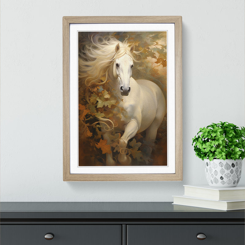 Horse Symbolism No.2 - Single Picture Frame Print on Wood, 64cm H x 46cm W x 2cm D, Oak Framed