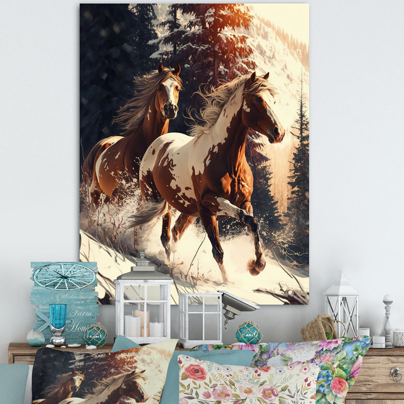 Chevaux sauvages en pleine scène d'hiver, Toile tendue, H 32 po x l 24 po x P 1 po