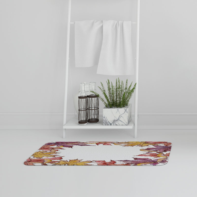 Isabelle Non-Slip Backing Bath Rug, Watercolor Maple Border