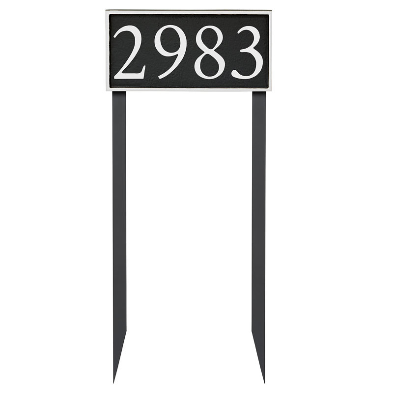 Plaque d'adresse pour pelouse sur 1 ligne, Noir, Blanc