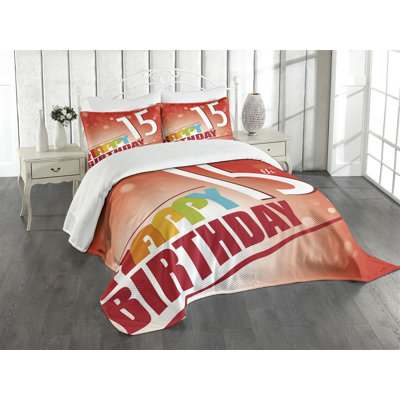 Ambesonne 15th Birthday Bedspread Set 3 Pcs 15th Birthday Concept Queen Multicolor