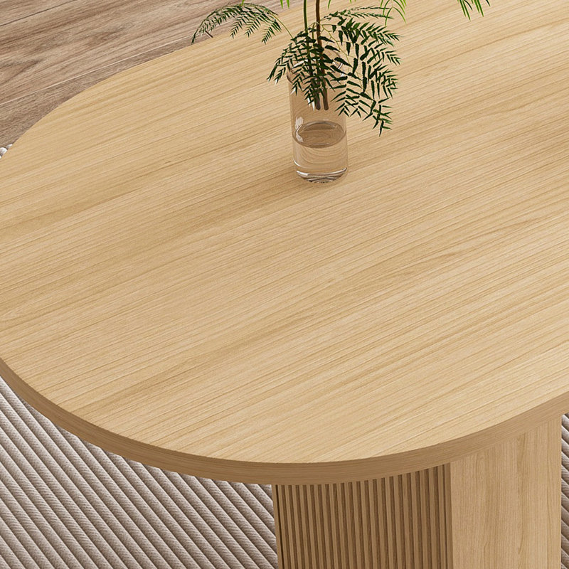 Oval Dining Table With Wood Strip Base, Natural