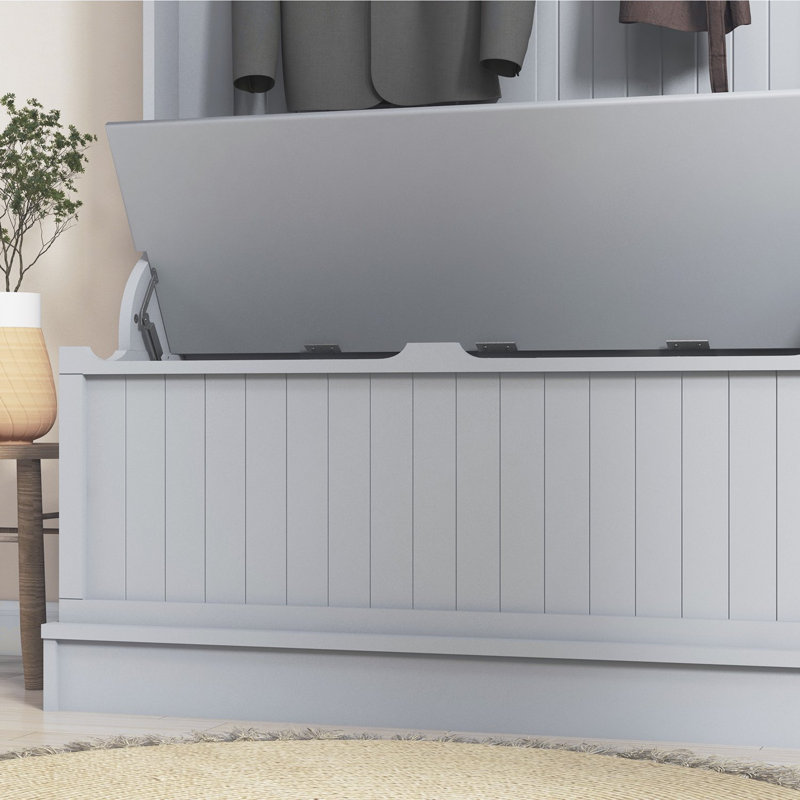 38" 3-In-1 Entryway Hall Tree with Storage Bench, Coat Rack with Four Hooks and Shoe Storage, Gray