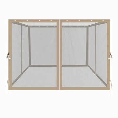 Filet pour pavillon de jardin 10 pi x 10 pi, maille murale à 4 fermetures à glissière, beige, l 116,5 po, P, H 81,1 po, fixé par des anneaux encliquetables et un filet de remplacement pour courroies de coin, taille X de l'enclos, entrée facile