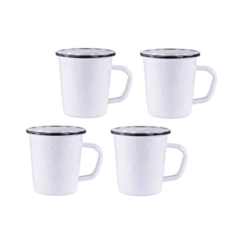 Set of 4 Solid Red Latte Mugs, Solid White Textured