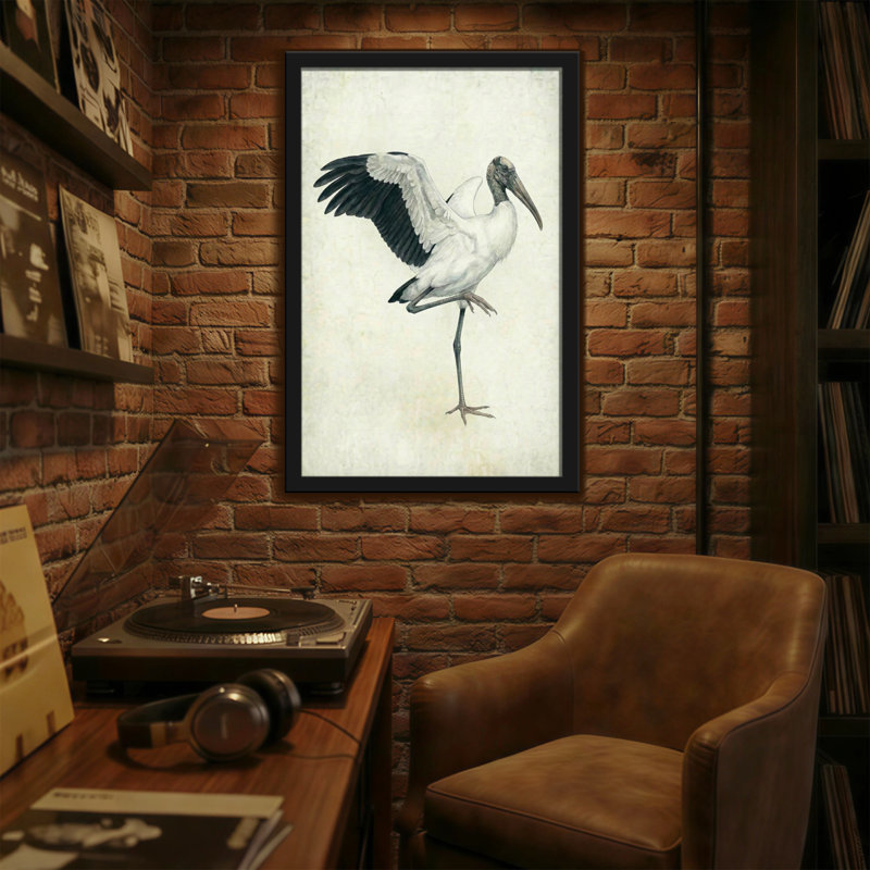Animaux, cigogne avec ailes déployées sur toile, H 18 po x l 12 po