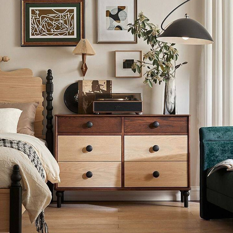 Armoire moderne et simple à 6 tiroirs, Noyer, naturel