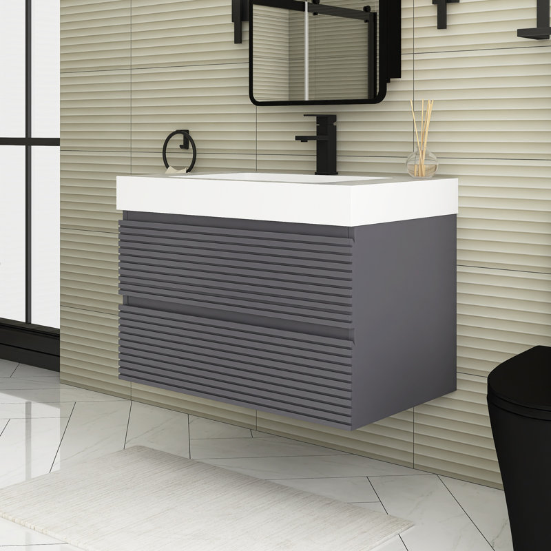 Ensemble de meuble-lavabo mural simple 30 po gris avec surface intégrée