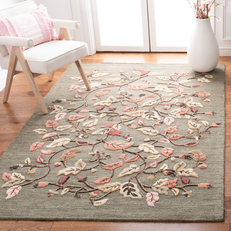 Coreatha Martha Stewart Hand Tufted Wool/Viscose Floral Rug in Francesca Black, Rectangle 5' x 8'
