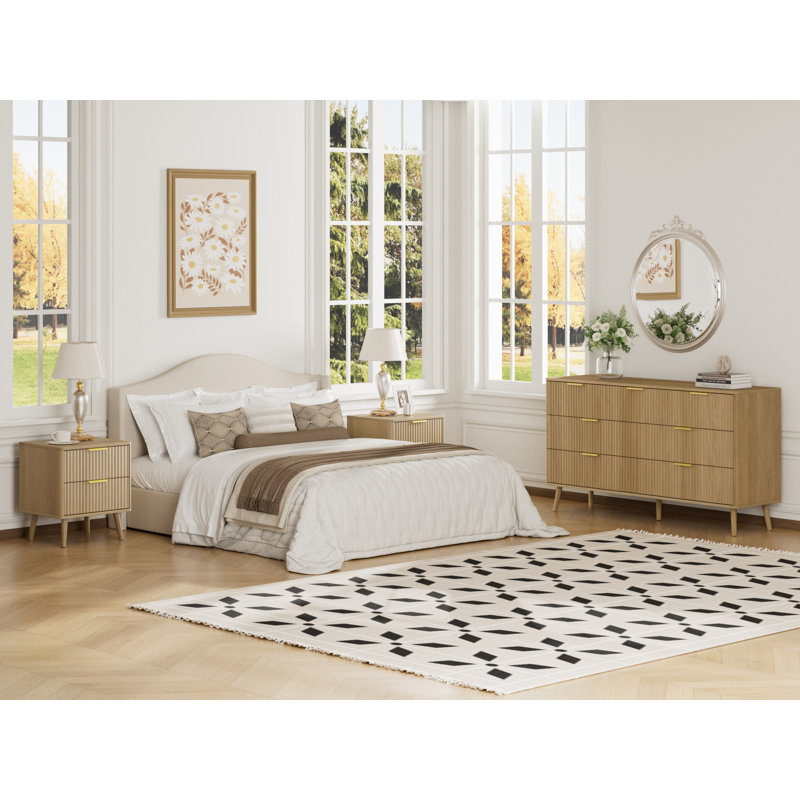 Ensemble de chambre à coucher 3 pièces (1 commode + 2 tables de chevet), Chêne