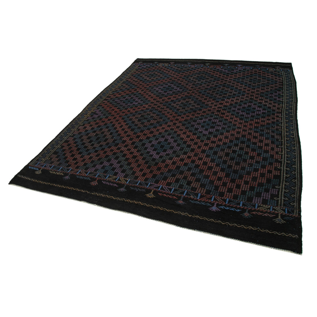Geometric Kilim Black Geometric Wool Handmade Area Rug