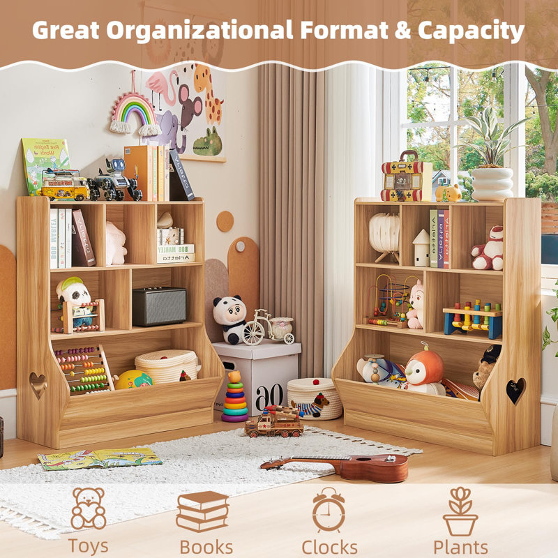 Kids Toy Storage Organizer, 3 Tier Children Small Bookcase and Bookshelf, Toddler 6 Cubby Toy Storage Cabinet, Toy Shelf for Playroom, Bedroom, Living Room, Nursery, School(Natural)