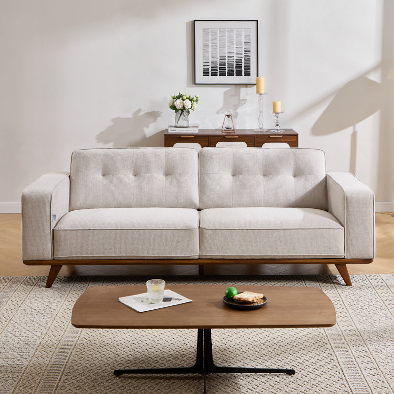2-Seater Sofa, with Armrest, Reclined Backrest, Linen Texture, 350 kg Weight Capacity, 226x94x79.5 cm, Beige