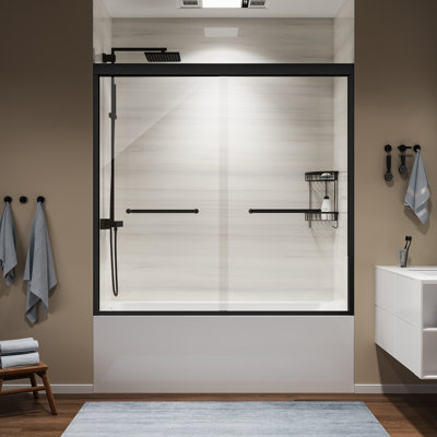 Porte de douche coulissante double l 60 po x H 58 po avec verre trempé transparent