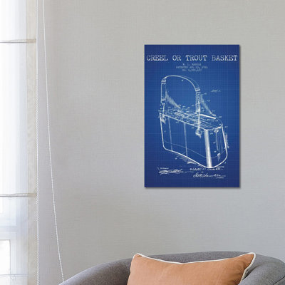 W.L. Marble Trout Basket Patent Sketch (Blue Grid) by Aged Pixel - Wrapped Canvas Print