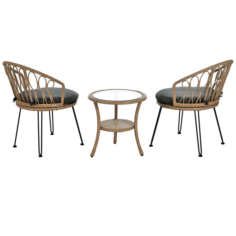 Ustyle Patio Balcony Courtyard : 2 Single Chairs And A Tempered Glass Table, Simple Design High Durability Table With - Strength Top, Comfortable Versatile