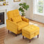 Upholstered Corduroy Armchair With Footstool-1354990035