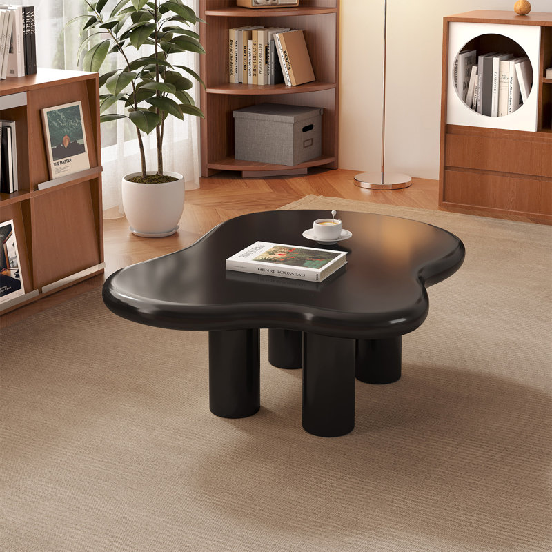 Table basse noire à 4 pieds, table basse moderne en nuage pour le salon, Noir, noir, noir, noir