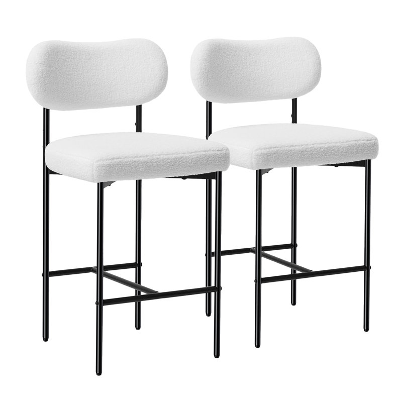 Osborne 26" H Upholstered Bar Stools Counter Height Bar Stools With Adjustable Foot Pads, 2, White