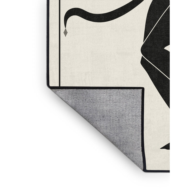 Machine Washable Newberry Shiva Art Deco Arc Rug in Beige – Black Binding, 2x4