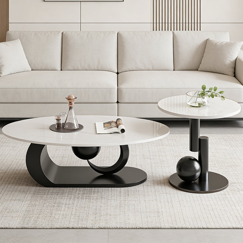 Ensemble de tables basses Modern, H 15,75 po x L 55,12 po x l 27,56 po, Blanc, Noir