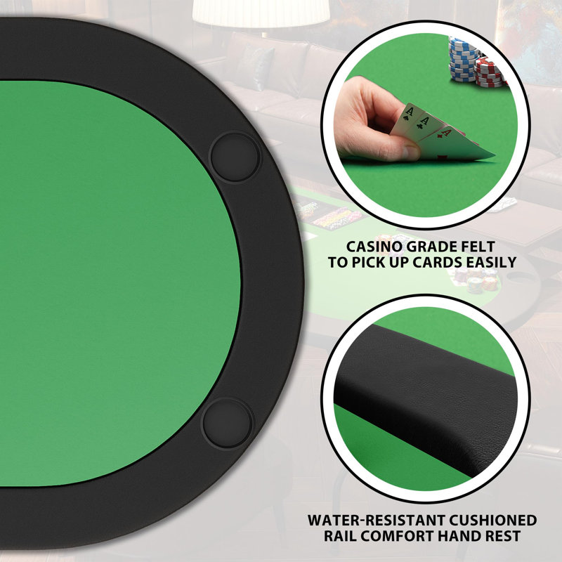 Table de poker ovale avec pieds pliables, table de poker Texas Holdem Blackjack avec support, table de jeu de casino pour 10 joueurs