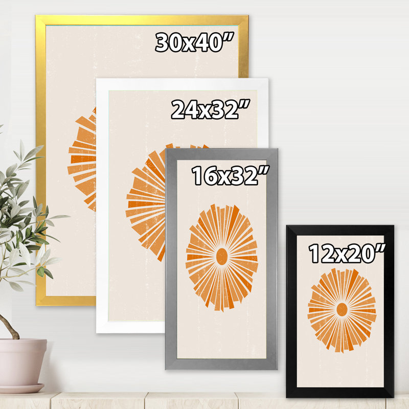 Art mural abstrait sur toile, impression de soleil minimaliste - soleil rayonnant orange minimal I, Cadre noir