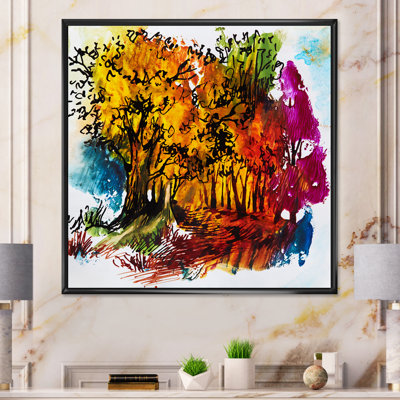 Abstrait multicolore arbres d'automne - reproduction d'art sur toile traditionnelle