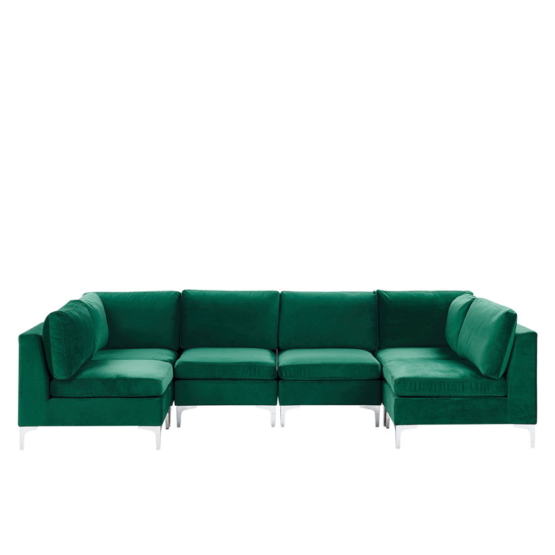 Tonia 6 Seater Velvet Large Corner Sofa , Green
