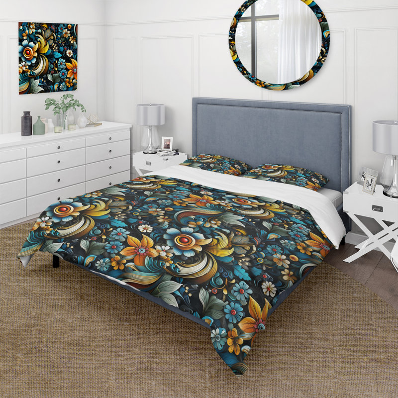Literie Yellow And Blue Timeless Garden Flowers, Housse de couette simple + 1 taie décorative stan