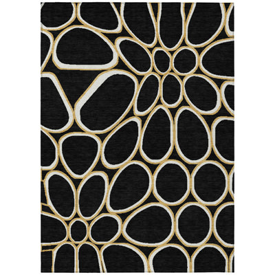 10' X 14' Black Abstract Washable Indoor Outdoor Area Rug