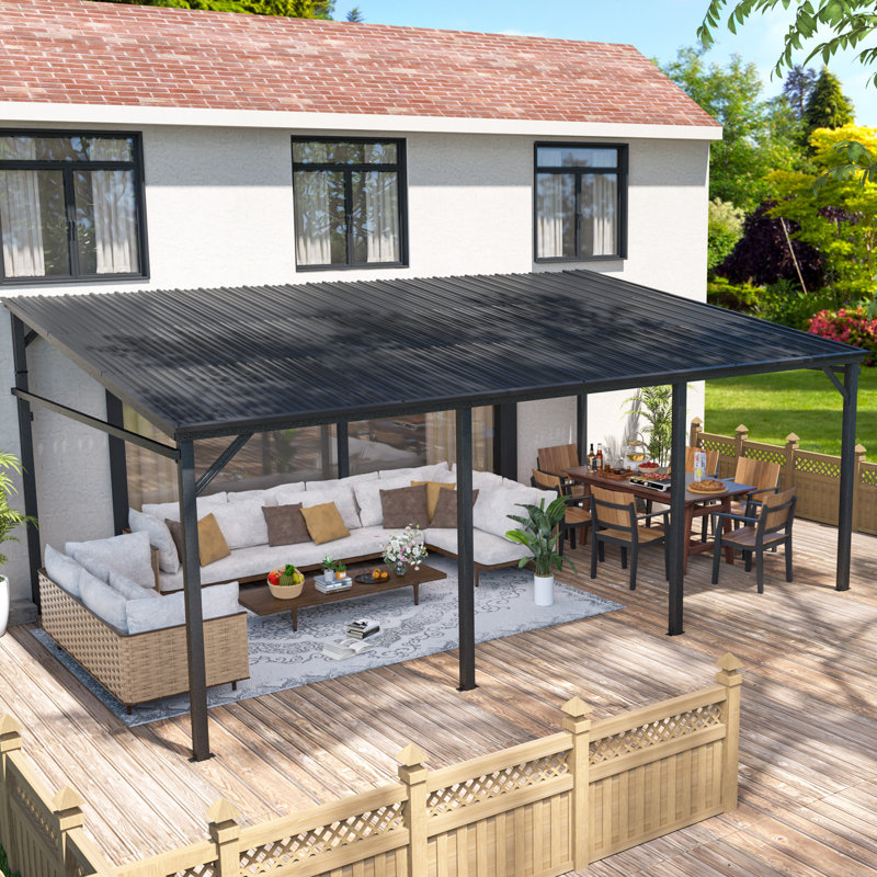 Feria  20'Wx12'D Manual Slope Patio Awning In Black