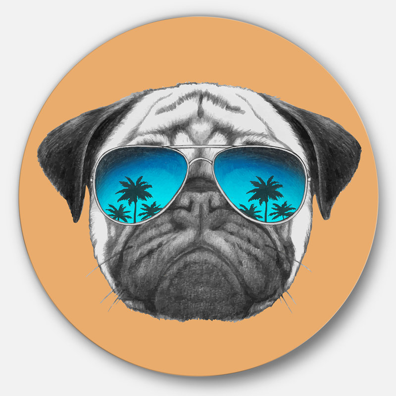 Alfaro rigolo avec lunettes bleues - impression d'art graphique, H 28 po x l 12 po x p 1 po, Métal