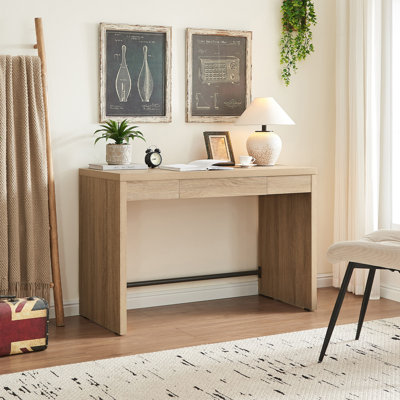 Boho Minimalist Wood Desk With Hidden Drawer