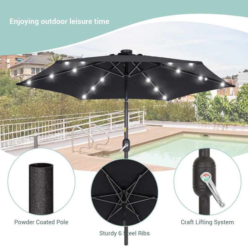 Parasol de marché lumineux 7,5 pi Asylbek, Noir